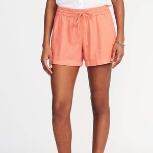 Mid Rise Pull On Linen Blend Shorts For Women
